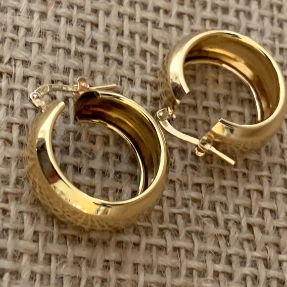 18K Gold over sterling Hoop Earrings 7/8" wide - Picture 3 of 7